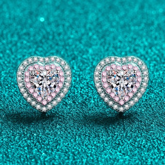 Moissanite Heart-Shaped Stud Earrings - Picture 3 of 6
